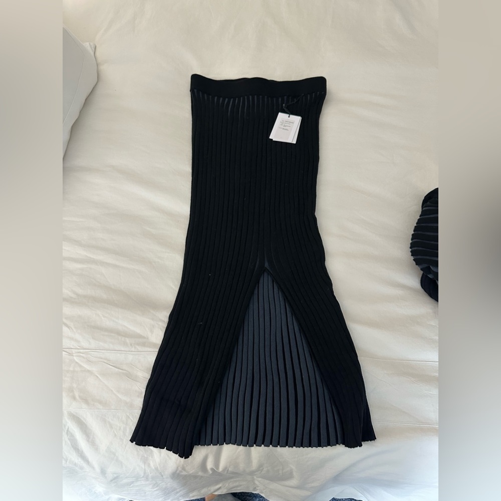NAADAM Black Ribbed Midi Skirt with Front Slit